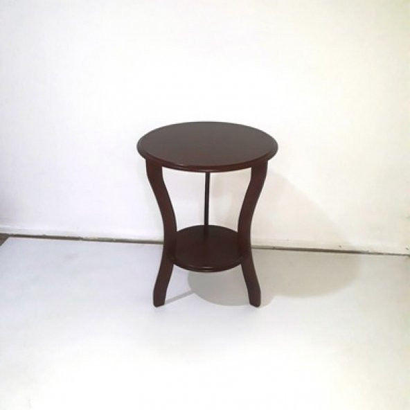 Fiskos 3 ayak 12356 Çiçeklik Sehpa Parlak Ceviz Lake Boya Çift Kat Ahşap El Yapım - 3