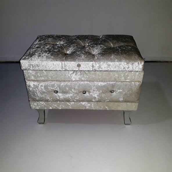 Çeyiz 121349 mini SANDIK Krem Kapitone KÜÇÜK Model KREM Kadife Kumaş İçi Tela - 4