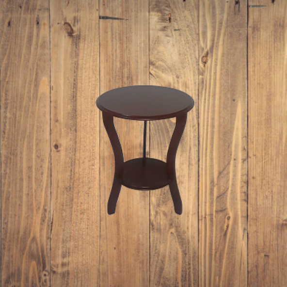 Fiskos 3 ayak 12356 Çiçeklik Sehpa Parlak Ceviz Lake Boya Çift Kat Ahşap El Yapım - 4