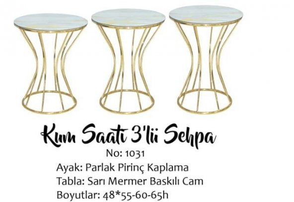 Brc Zigon Kumsaat 13398 Model sehpa Mermer Desen Metal GOLD Renk Kaplama El Yapım
