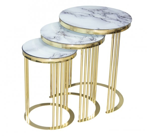 Brc 17881 C Zigon Beyaz Mermer Temper Cam Metal Altın renk Kaplama Ayak El yapım - 3