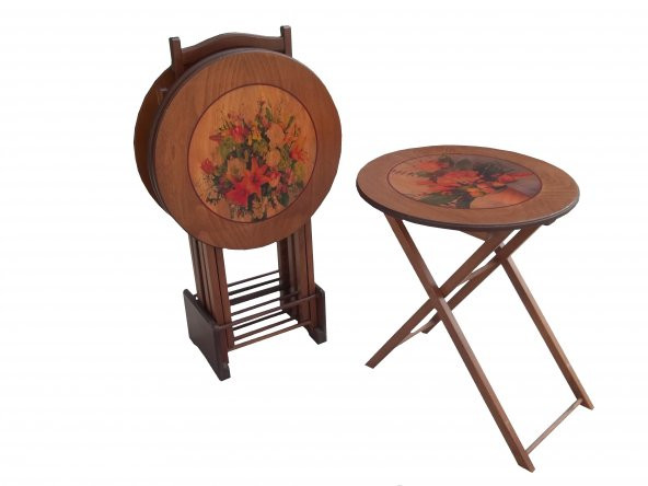 Zigon Çanta17992 Sehpa model Çiçek MOTİF Yuvarlak Parlak ceviz Kayın Ayak El Yapı - Resim 4