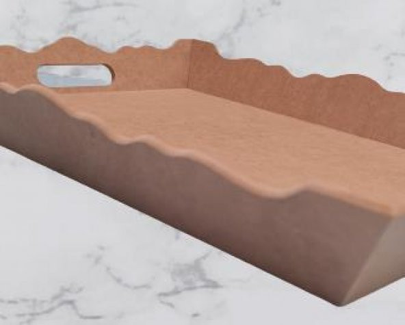Hobi 90026 Dekoratif Model Tepsi Dikdörtgen Dalga Kenar Ahşap HAM MDF El Yapımı - 2