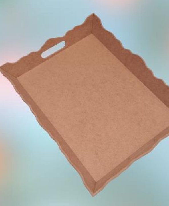 Hobi 90026 Dekoratif Model Tepsi Dikdörtgen Dalga Kenar Ahşap HAM MDF El Yapımı - 3