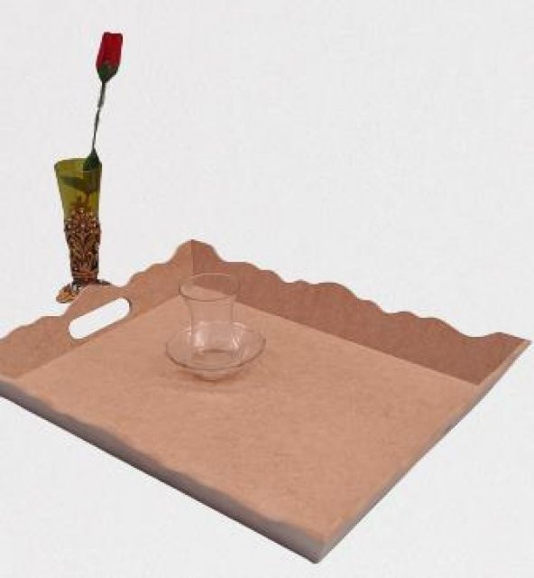 Hobi 90026 Dekoratif Model Tepsi Dikdörtgen Dalga Kenar Ahşap HAM MDF El Yapımı - 7