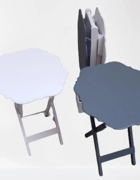 Çanta Zigon 90090 Sehpa Yonca Model Ahşap MDF Beyaz ve Gri Renk Uyum El Yapım - 3