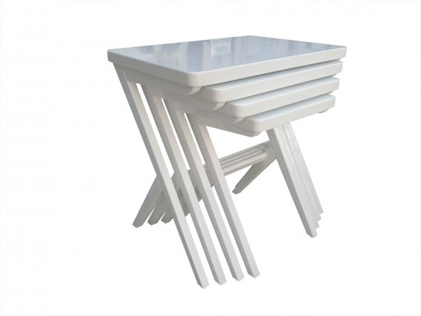 Zigon ILGZ 18509 ÇAPRAZ Model Sehpa Kayın ayak Parlak Beyaz Lake Boya El Yapım - 2