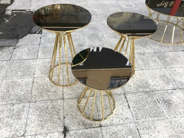 Brc 18064 CADDE Zigon Sehpa Metal Gold renk kaplam düz Siyah Temper cam El Yapım - 2