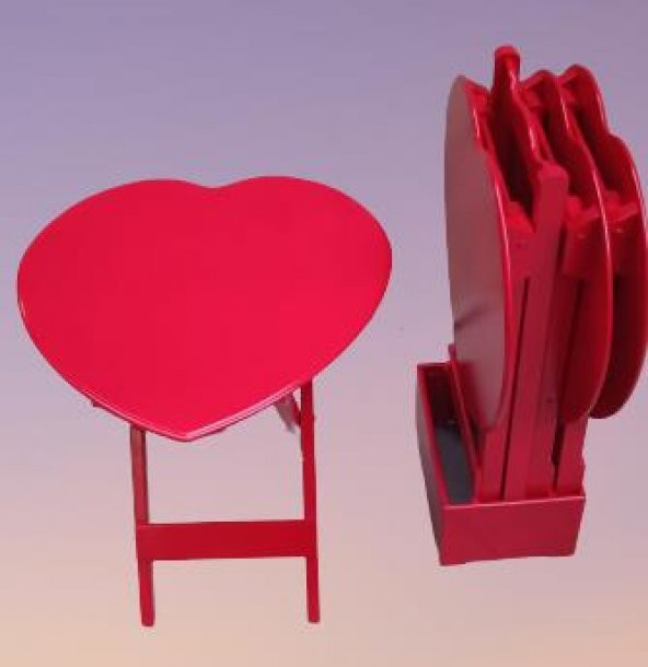 Çanta Zigon 90020 Sehpa Kalp Model Ahşap MDF Parlak Kırmızı Lake Boya El Yapım - 2