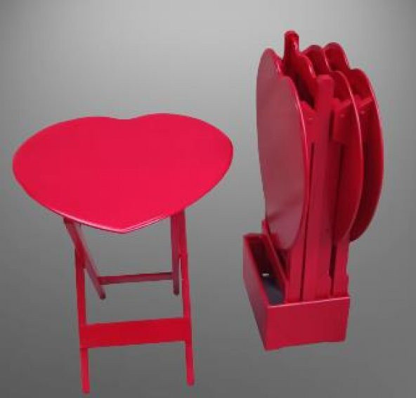 Çanta Zigon 90020 Sehpa Kalp Model Ahşap MDF Parlak Kırmızı Lake Boya El Yapım - 3