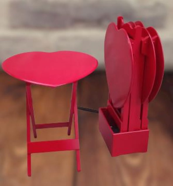 Çanta Zigon 90020 Sehpa Kalp Model Ahşap MDF Parlak Kırmızı Lake Boya El Yapım - 4