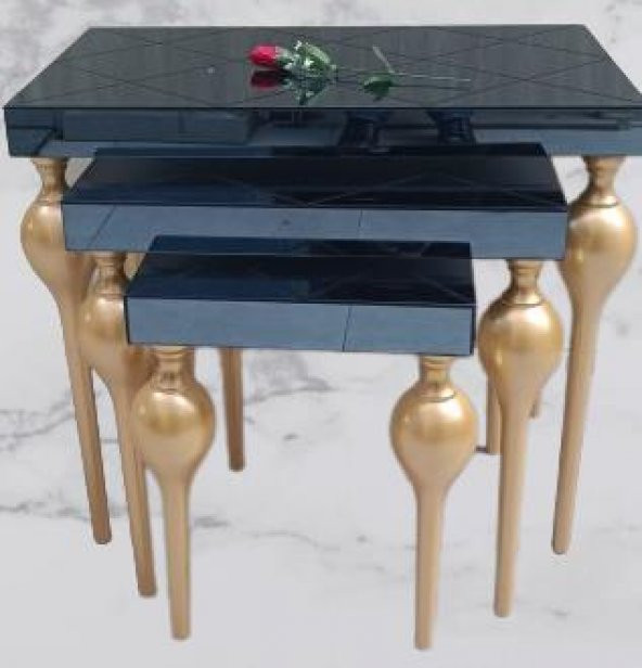 Zigon ILGZ18096 TOMBUL Model Sehpa Parlak Gold Kayın Balon Ayak Baklava çizgi Ayn - 4