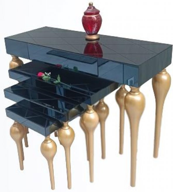 Zigon ILGZ18096 TOMBUL Model Sehpa Parlak Gold Kayın Balon Ayak Baklava çizgi Ayn - 8