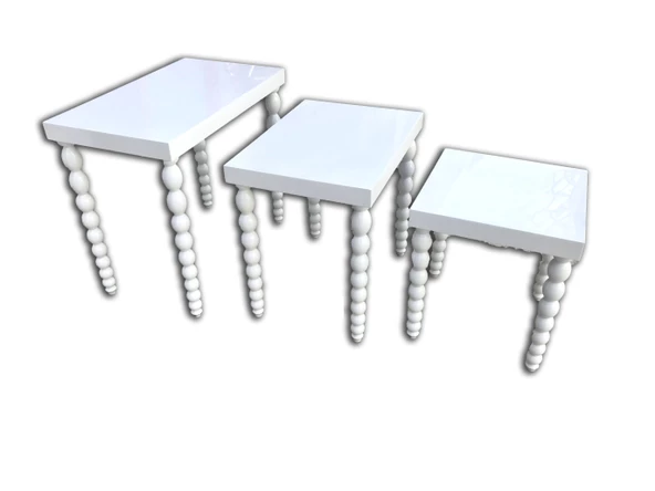 Zigon 18028 Sehpa ELMA Model Parlak Beyaz Lake Ahşap Kayın Ayak Kutu sevk El Yapı - 3