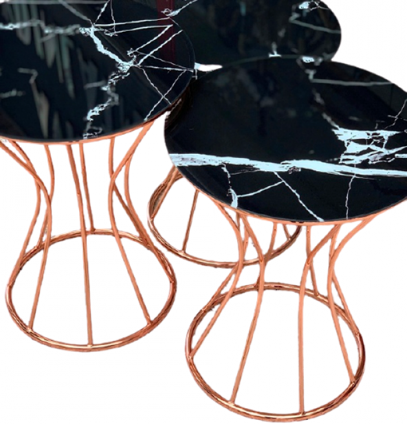 Brc18139 Kum Saati Zigon Siyah Mermer Temper cam Metal ROZA renk kaplam El yapım - 2