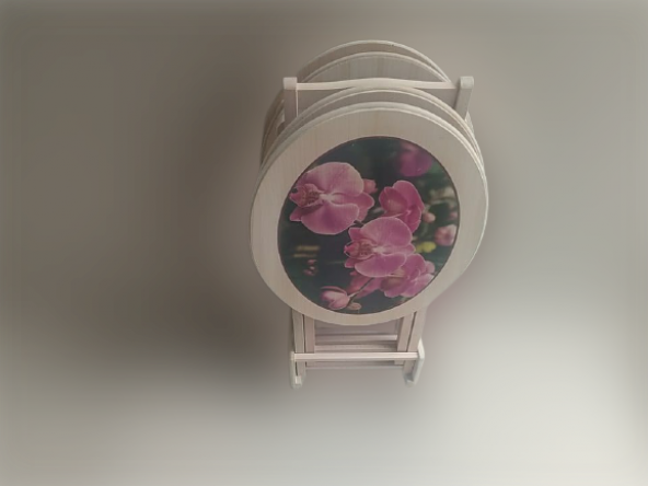 Çanta 18163 Zigon Sehpa Çiçek Resimli MOTİF MODEL HAM Natüre Kayın Torna El Yapım - Resim 2