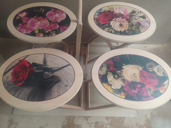 Çanta 18163 Zigon Sehpa Çiçek Resimli MOTİF MODEL HAM Natüre Kayın Torna El Yapım - Resim 3