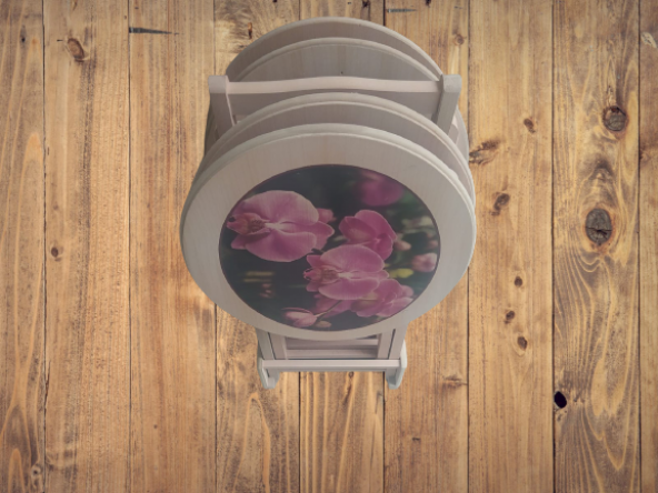 Çanta 18163 Zigon Sehpa Çiçek Resimli MOTİF MODEL HAM Natüre Kayın Torna El Yapım - Resim 4