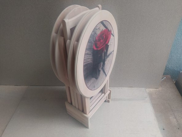 Çanta 18163 Zigon Sehpa Çiçek Resimli MOTİF MODEL HAM Natüre Kayın Torna El Yapım - Resim 5