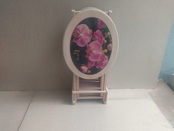 Çanta 18163 Zigon Sehpa Çiçek Resimli MOTİF MODEL HAM Natüre Kayın Torna El Yapım - Resim 6