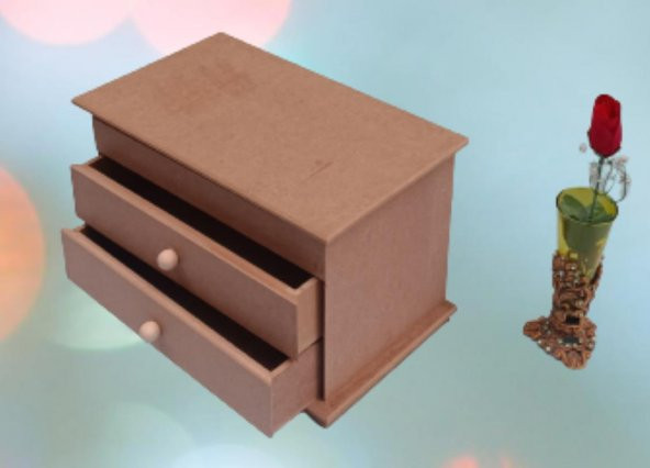 Hobi Dekoratif Model 90073 Makyaj Kutusu 2 Çekmece Ahşap MDF HAM El Yapımı - 4