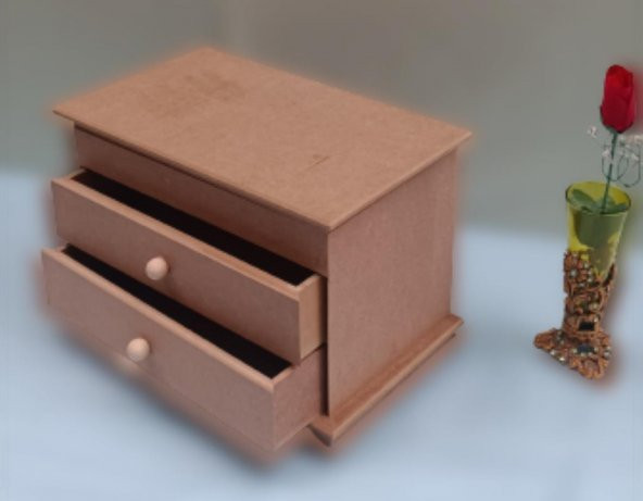 Hobi Dekoratif Model 90073 Makyaj Kutusu 2 Çekmece Ahşap MDF HAM El Yapımı - 5