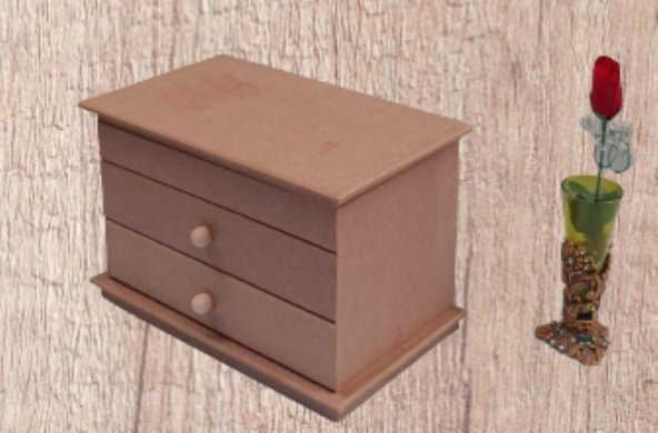 Hobi Dekoratif Model 90073 Makyaj Kutusu 2 Çekmece Ahşap MDF HAM El Yapımı - 8