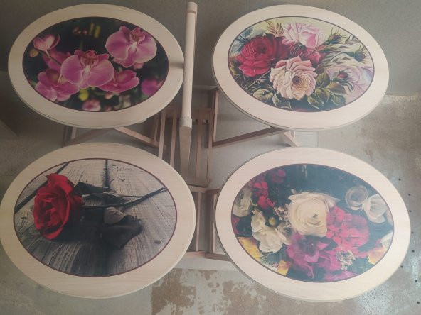 Çanta 18163 Zigon Sehpa Çiçek Resimli MOTİF MODEL HAM Natüre Kayın Torna El Yapım - Resim 8