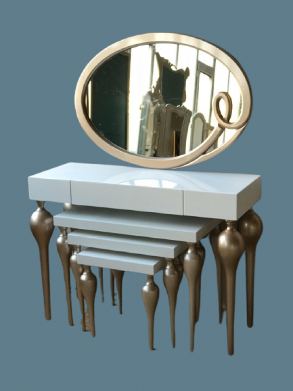 Dresuar-Zigon ST 18186 Tombul İmza Oval ayna Kayın MDF ayak Tabla GOLDBeyaz UYUM