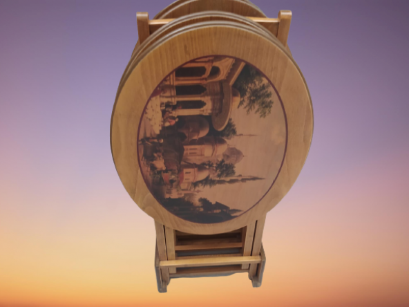 Çanta 18207 Oval Resimli Klasik MODEL Kayın Torna Ayak Parlk ceviz Nature El yapı - 2