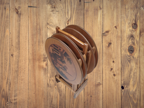 Çanta 18207 Oval Resimli Klasik MODEL Kayın Torna Ayak Parlk ceviz Nature El yapı - 4