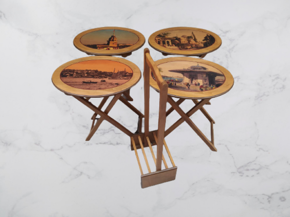 Çanta 18207 Oval Resimli Klasik MODEL Kayın Torna Ayak Parlk ceviz Nature El yapı - 5