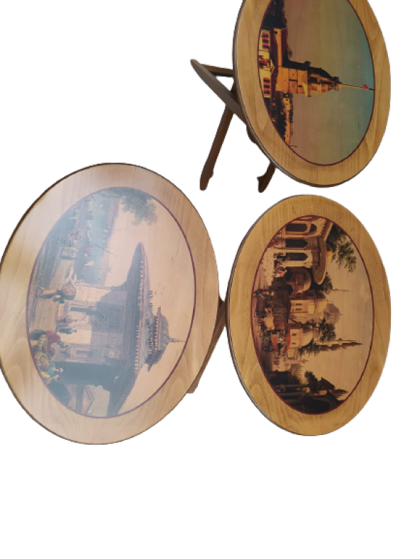 Çanta 18207 Oval Resimli Klasik MODEL Kayın Torna Ayak Parlk ceviz Nature El yapı - 6
