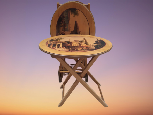 Çanta 18207 Oval Resimli Klasik MODEL Kayın Torna Ayak Parlk ceviz Nature El yapı - 8