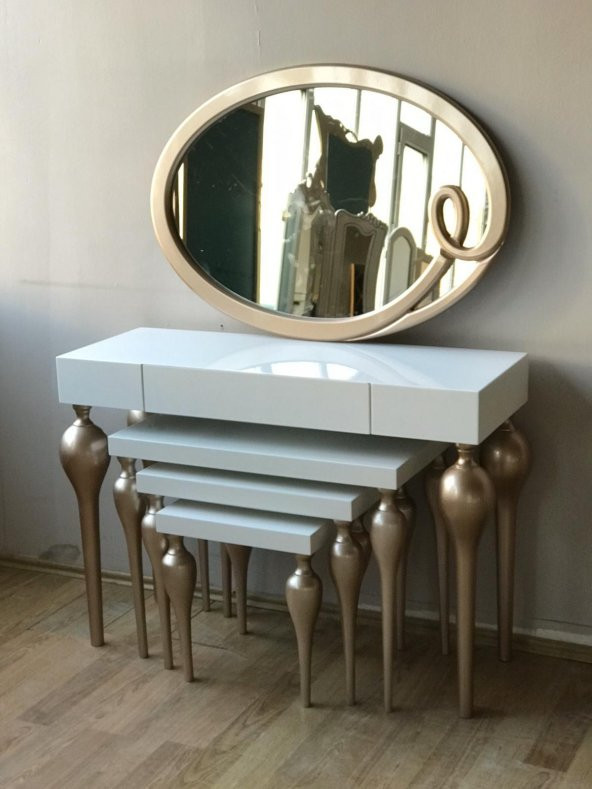 Dresuar-Zigon ST 18186 Tombul İmza Oval ayna Kayın MDF ayak Tabla GOLDBeyaz UYUM - 5