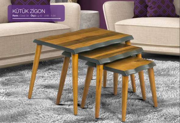 Zigon OSM18241 Kütük Desen Sehpa Ceviz gri Ahşap Kayın torna Retro ayak El Yapım - 2