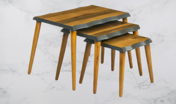 Zigon OSM18241 Kütük Desen Sehpa Ceviz gri Ahşap Kayın torna Retro ayak El Yapım - 5