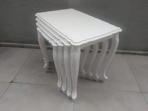 Zigon ST 18191 klasik Model sehpa Kayın Oymalı Aslan Ayk Parlak Beyaz Lake Elyapı - Resim 2