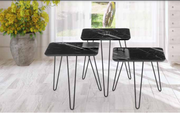 Zigon OSM 18275 KARE Model sehpa Metal V Ayak Parlak ahşap mermer tabla El Yapım