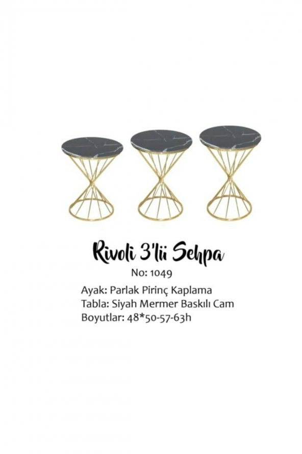 Brc18512 RİVOLİ Zigon Model Metal Gold Renk Siyah mermer temper Tabla Cam El Yapı - 4