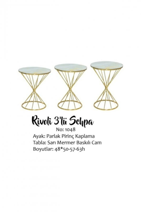 Brc Zigon 18514 Rivoli Model Metal Gold Renk kaplama Beyaz mermer temper cam El yapım - 3