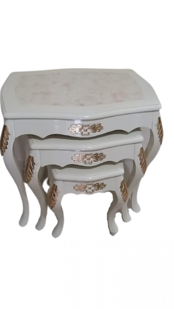 Zigon Sehpa 18568 VİNTAGE Klasik Model Kayın Aslan Oyma Ayak Parlak Beyaz El yapı - 3