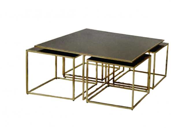 Zigon-Orta 19332 sehpa kare Ogem Model takım Metal gold kaplama Temper füme cam - 2