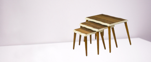 Zigon OSM 19392 Kütük Desen Model Sehpa Ceviz Krem uyum Ahşap Kayın ayak El yapım - Resim 2