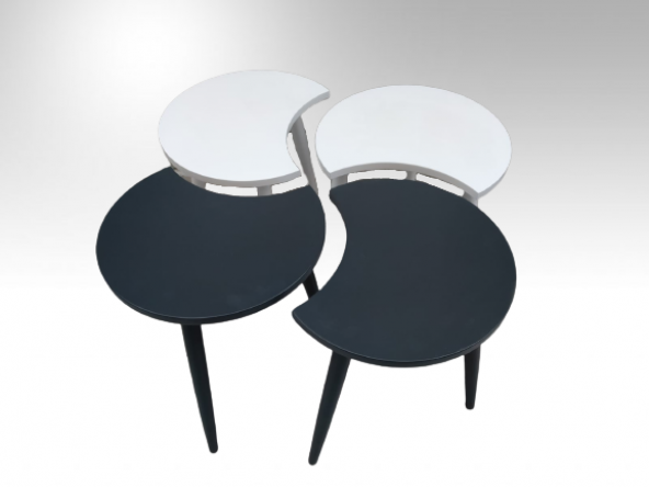 Zigon-Orta ST 19612 Sehpa Takım HİLAL Model Parlak Antrasit Beyaz Renk Kayın RETRO Ayak - 4