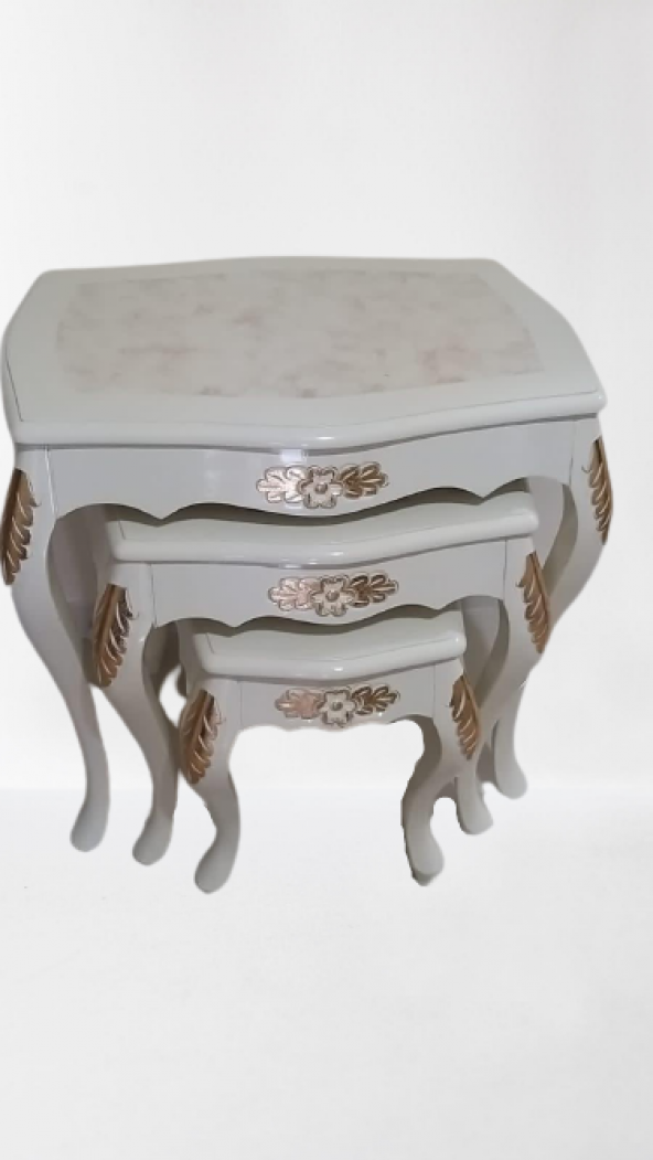 Zigon Sehpa 18568 VİNTAGE Klasik Model Kayın Aslan Oyma Ayak Parlak Beyaz El yapı - 4