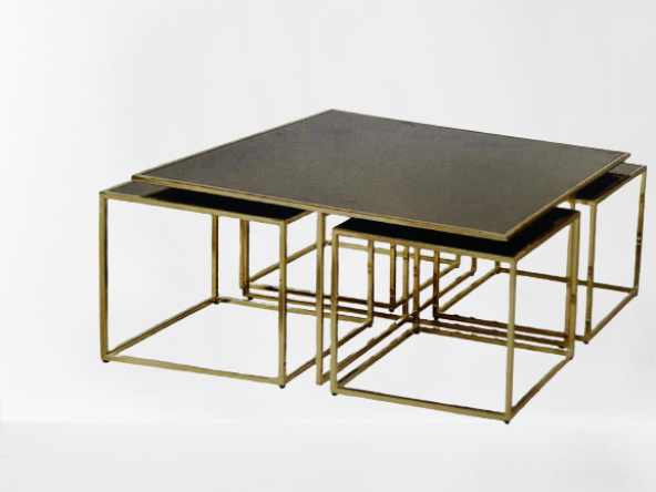 Zigon-Orta 19332 sehpa kare Ogem Model takım Metal gold kaplama Temper füme cam - 4