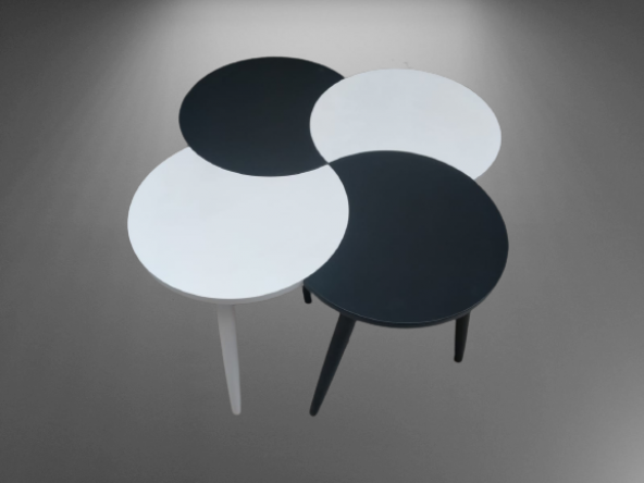 Zigon-Orta ST 19612 Sehpa Takım HİLAL Model Parlak Antrasit Beyaz Renk Kayın RETRO Ayak - 7