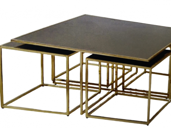 Zigon-Orta 19332 sehpa kare Ogem Model takım Metal gold kaplama Temper füme cam