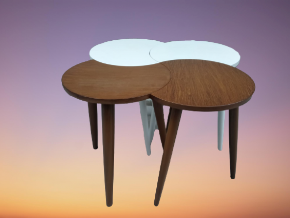 Zigon-Orta 19617 Sehpa Takım HİLAL Model Parlak Ceviz Beyaz Renk Kayın RETRO Ayak - Resim 2